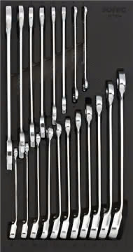 Reversible ratcheting and open wrench set SFS-S 19-pcs.